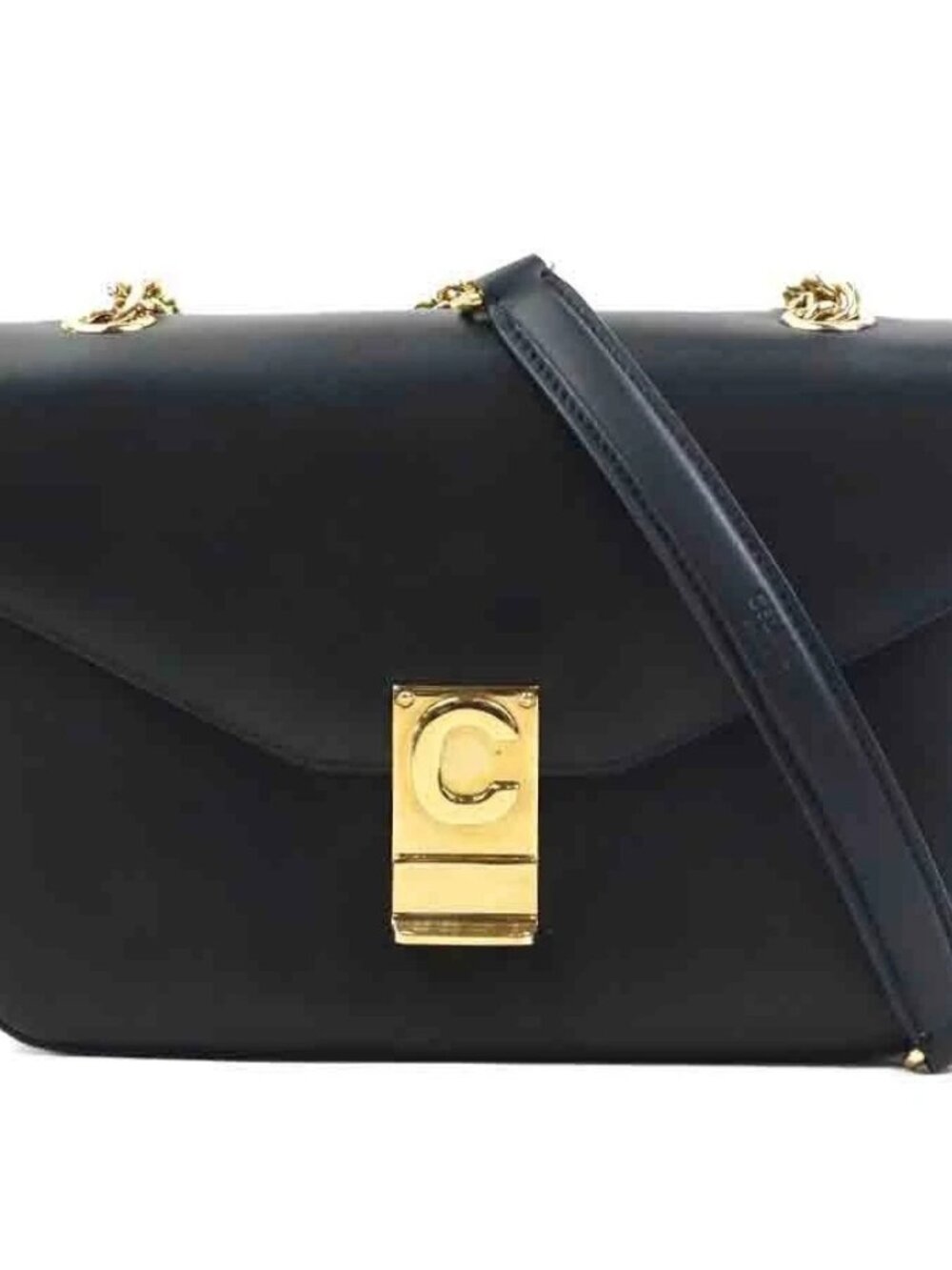 CELINE Small C Bag Shoulder Bag Black/Gold Leather/Metal -